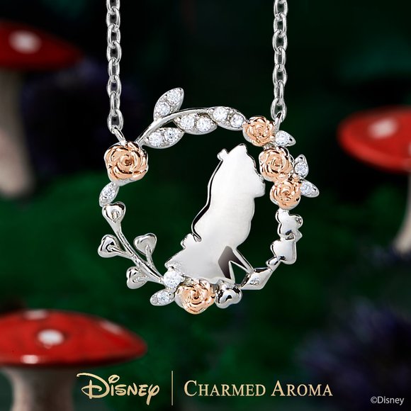 Disney Alice in Wonderland Necklace, 925 Sterling Silver Charmed Aroma - Picture 1 of 3